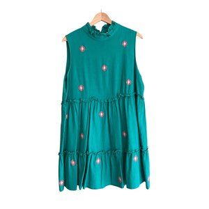 J. Marie Mini Embroidered Teal Dress